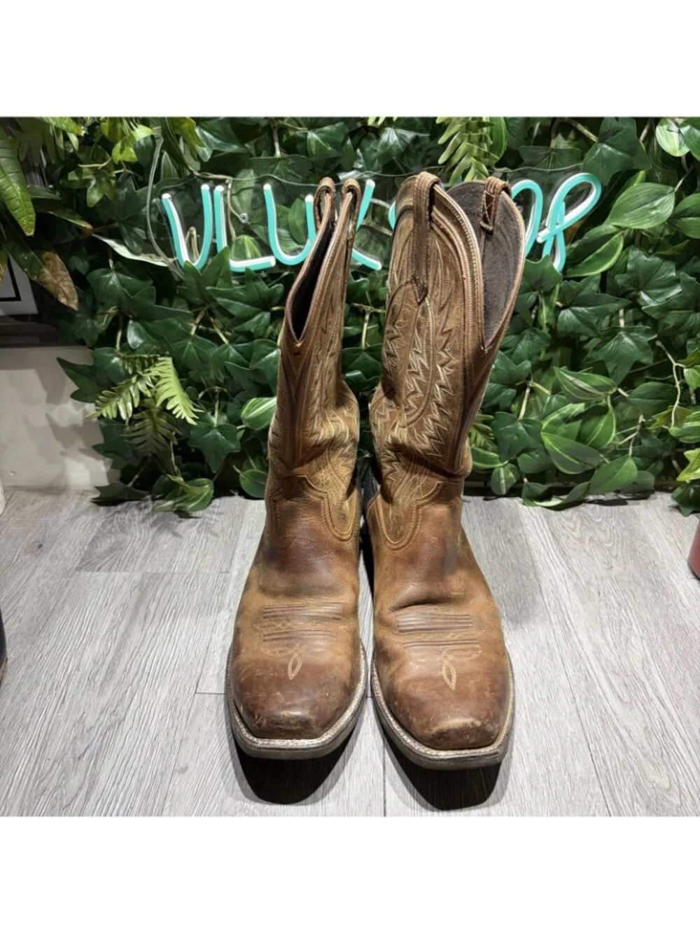 ARIAT TROUBADOUR BROWN/TAN COWHIDE LEATHER COWBOY BOOTS #10017359 MEN'S 12 D